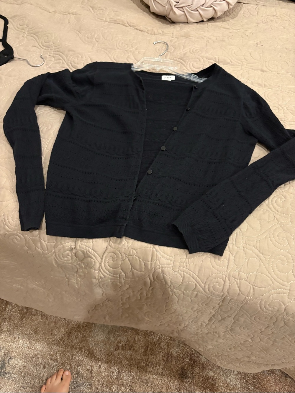J. Crew Factory Black Pointelle Knit Cardigan